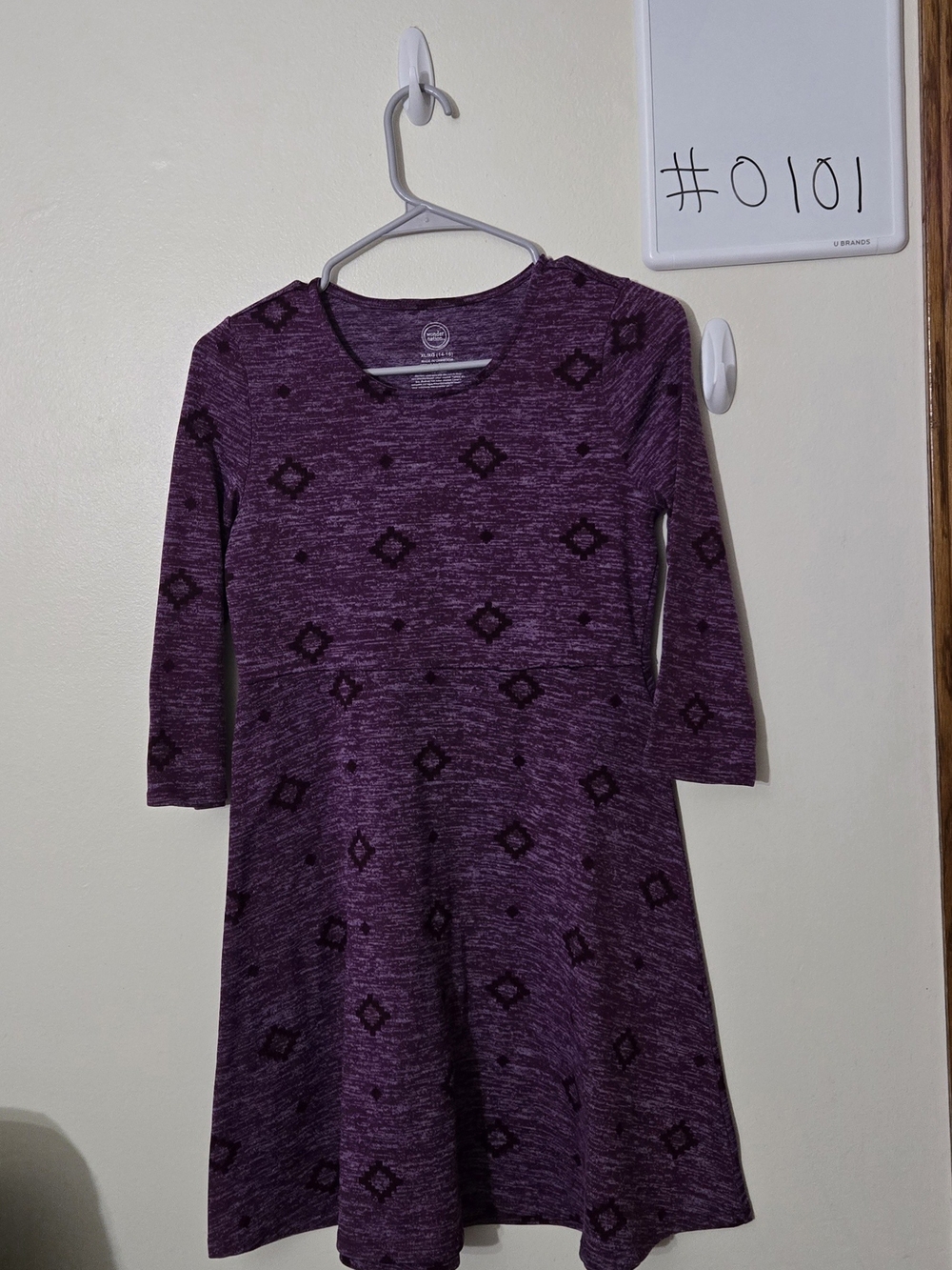 wonder nation XL (14/16) Purple Patterned Long-Sleeve Swing Dress #0101